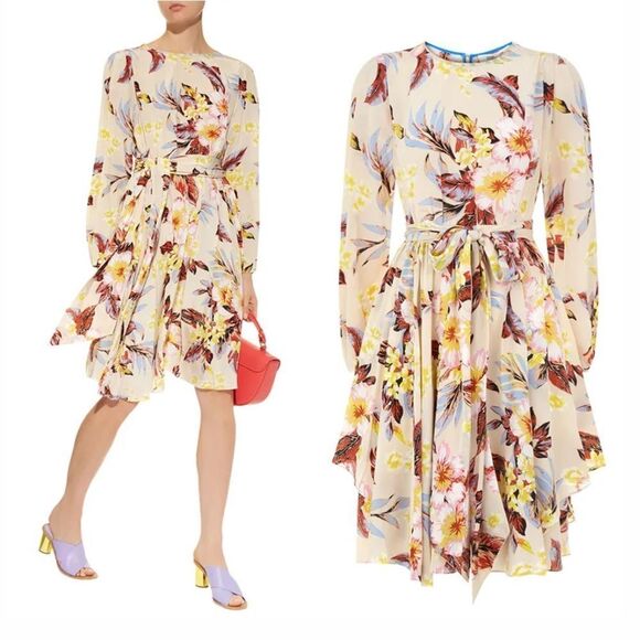 Diane Von Furstenberg 100% Silk Floral Draped Dress Tie Waist Belt Dress Size 6 - Picture 1 of 6